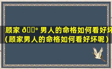 顾家 💮 男人的命格如何看好坏（顾家男人的命格如何看好坏呢）